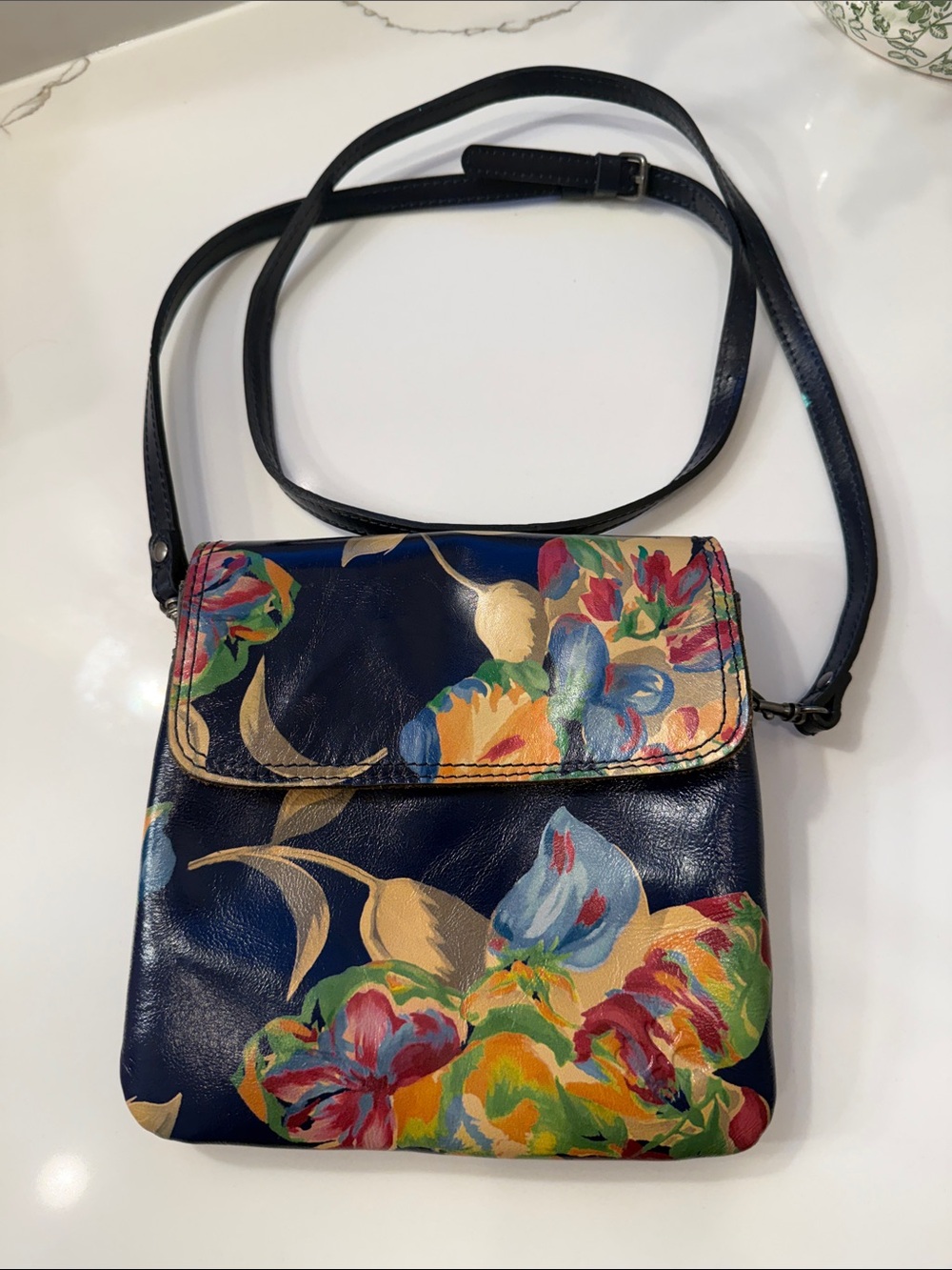 Navy Floral Crossbody Bag with Adjustable Strap